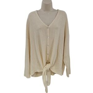 Anthropologie Peyton Primrose Sweater Jumper Women 3X Cream Button Tie Knit Top